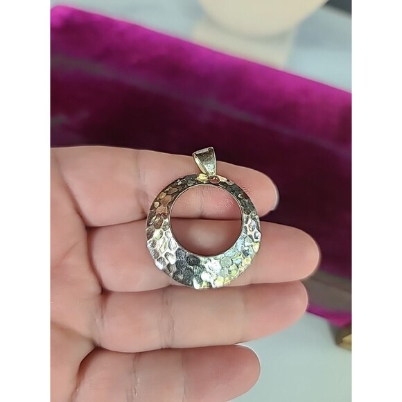 925 Hammered Circular Pendant Vintage - Picture 1 of 10